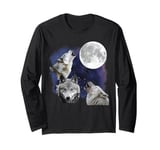 3 Wolf Howling At The Moon Wolves Howling Moon Wildlife Long Sleeve T-Shirt