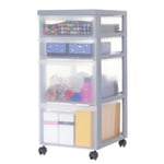 Iris Ohyama Plastic Storage Drawer Unit with Wheels, 2 Deep & 2 Shallow Drawers, Grey, Easy-Pull Handles, Supplies Organiser, For Bedroom, Bathroom, School & Office, BPA Free, Chest, Tower, DC-322