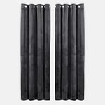 Hafaa Charcoal Blackout Curtains for Bedroom – Crushed Velvet Curtains 90x90 for Living Room – Eyelet Room Darkening Curtains with 2 Tie Backs – (228cm x 228cm)