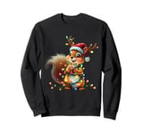 Funny Christmas Squirrel Lights Reindeer Antlers Christmas Sweatshirt