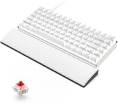 Clavier Gamer Mecanique avec Repose-Poignet, QWERTY Filaire USB 82 Touches Compact Red Switch Clavier Rétroéclairage Blanc Anti-Ghosting Repose-Main Confortable en Mousse à Mémoire, Blanc