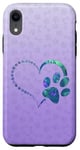 Coque pour iPhone XR Bleu sarcelle/violet/motif patte de chien avec empreintes de pattes