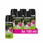 Lynx Epic Fresh Grapefruit & Pineapple Scent Body Spray For Men 48 Hours High Definition Fragrance An Iconic Fresh Fragrance 6x 150 ml