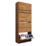 CASABEL Meuble de Rangement a Chaussure 24 Paires - Armoire Etagere Grande Capacité pour Entree, Couloir - L60xP24xH150 cm - Portes et Cadre Bois Vintage