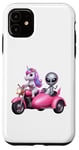 Coque pour iPhone 11 Licorne et extraterrestre OVNI équitation une moto garçons filles femmes