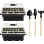 Plateau de Semis,Ensemble 2 Bac à Semis avec 3 Outils de Jardin, Mini Serre pour Semis,pour Germination Graines et Culture Plantes