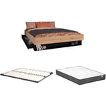 Lit avec tiroir et niche 160 x 200 cm - Coloris : Naturel et noir + Sommier + Matelas - mista