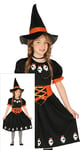 FIESTAS GUIRCA Déguisement de Petite Sorcière pour Filles - Robe de Sorcière Noir Orange avec de Tête de Mort et Chapeau de Sorcière - Costumes d'Halloween pour Filles Âge 3-4 Ans