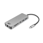 ACT AC7092 Station d'accueil USB C 8 en 1 avec boîtier en aluminium, 4K @ 30 Hz, HDMI, 3 ports USB 3.0, USB type C 100 W PD, LAN, lecteur de carte SD/Micro, connexion d'un moniteur supplémentaire à un