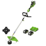 Greenworks 48V (2x24V) Cordless Strimmer for Small to Medium Gardens, 40cm Cutting Width, Bump Feed, 2mm Dual Nylon Line, Two of 24V 4Ah Batteries & Twin Charger, 3 Year Guarantee GD24X2TXK4X