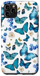 iPhone 11 Pro Max Blue Butterflies and Floral Pattern on White Background Case