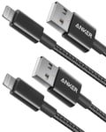 Anker iPhone Charger Cable, (2-Pack) 6ft, Premium Nylon USB-A to 6 ft, Black