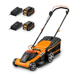 LawnMaster CLMF4841E Tondeuse Electrique Gazon 48V Max 2x24V 4.0Ah Batterie, 41cm, Jusqu'à 450m² Paillage 42L, Hauteur de Coupe à 6 Niveaux 22-72mm 2 Ans de Garantie