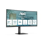 AOC CU34V5C - 34 Inch Curved QHD Monitor, 100Hz, VA, USB-C Docking, 65W power delivery, USN Hub, Height Adjust, Speakers (3440 x 1440 @ 100Hz, 300 cd/m² , HDMI 2.0/ DP 1.2 / USB-C 3.2 DP alt mode)