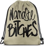 Elsaone Namaste Bitches Gym Bag for Women Men Drawstring Backpack 36 x 43cm/14 x 17 Inch