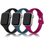 PARMPH 3 Packs Silicone Strap Compatible with Apple Watch 38mm 40mm 41mm 42mm(Series 10), Narrow Sport Soft Silicone Slim Thin Replacement Wristband for iWatch Series 10 9 8 7 6 5 4 3 2 1 SE Women Men