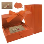 Boite Cadeau Vide 26x19x8 CM Magnétique Coffret Cadeau avec Couvercle Sac Ruban Raphia Cartes de Vœux Boîtes Cadeaux pour Anniversaire Mariage Noël,Carton(Orange)