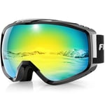 Findway Masque de Ski, Lunette de Ski pour Homme Femme Adulte, Masqué Ski OTG pour Ski et Snowboard Anti-buée, Anti-UV Or Photochromique Lentille Sphérique