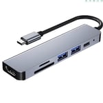 Station d'accueil de Type C pour Ordinateur Portable, Station d'accueil 6 en 1 avec HDMI, USB 3.0 + USB 2.0 x 2 SD/TF, 4K/30 Hz, PD 100 W Charge pour Ordinateur Portable/Souris/Clavier/clé USB