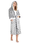 CityComfort Robe de Chambre Femme, Peignoir à Capuche Super Doux en Polaire (Gris/Blanc, M)