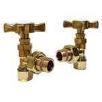 Apollo LX15A_B Traditional Crosshead Polished Brass Angled Radiator Valve Set