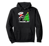 Funny Black Cat Tee Pushing Christmas Tree Over Cat What? Pullover Hoodie