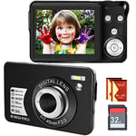 SINEXE Appareil Photo numérique, Appareil Photo de vlogging Compact avec Carte SD 48 MP 2,7 K/20 FPS Écran LCD antishake Photoflash Selfile pour Enfants Adolescents débutants Cadeau (Noir)