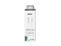 Sinox Pro Lightning Jack Adapter M/Original Apple™ Chip. 0,15M. Hvid