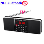 (FMBlack EI Bluetoothia)Digitaalinen kannettava radio AM FM Bluetooth-kaiutin Stereo MP3-soitin TF SD-kortti USB-asema Handsfree Soita ladattavat kaiuttimet