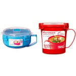 Sistema Microwave Breakfast Bowl | Round Microwave Container with Lid | 850 ml & Microwave Soup Mug | 656 ml Microwave Food Container with Steam-Release Vent | BPA-Free | Red/Clear | 1 Count [1107]