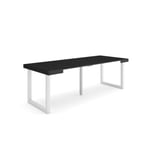 Table console extensible, 220, pour 10 personnes, 222x90x77cm, Pieds bois massif, couleur Noir