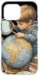 Coque pour iPhone 16 Pro Max Enfant curieux explorant globe illustration