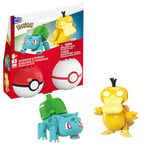 MEGA Pokémon Building Toys Set Bulbasaur & Psyduck with 63 Pieces, 2 Poseable Characters and Poké Ball, 2 Inches Tall, for Kids, HXP14