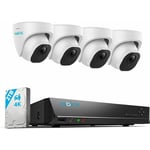 Kit de Vidéosurveillance 4K Extérieure 4pcs Caméra + 1pcs nvr 8CH 2To Détection de Perosnne et Véhicule - Reolink