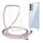 ZTOFERA Compatible avec Samsung Galaxy A53 5G Coque avec Cordon de Collier, Transparente Coque Arrière en PC Dur+Bumper Souple, Étui à Bandoulière Réglable Lanyard Case Chaîne Lanière Housse, Or Rose