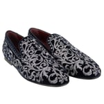 DOLCE & GABBANA Baroque Velvet Loafer Shoes YOUNG POPE Silver 41 US 8 12089