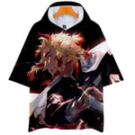 ZOSUO T-Shirt à Capuche 3D Imprimé Demon Slayer Rengoku Kyoujurou Col Rod Hauts de Survêtement Léger Manches Courtes Chemise Classique Déguisement Hommes Femmes,S