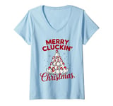 Womens Merry Cluckin' Christmas Funny Chicken Lovers Farm Xmas V-Neck T-Shirt