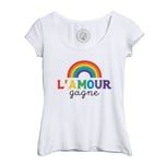 T-Shirt Femme Col Echancré L'amour Gagne Lgbtq+ Gay Lesbien Pride