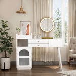 Coiffeuse Moderne en bois avec Miroir led Éclairage Réglable,3 Tiroirs + Armoire latérale,Design extensible - 120x40x90cm Blanc Sans tabouret