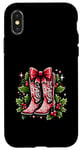 Coque pour iPhone X/XS Bottes de cowgirl Merry Christmas Bright Christmas Western Country