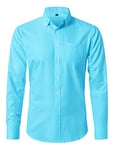 JEETOO Homme Chemise à Col Officier Manches Longues de Couleur Unie Oxford (T-Lac Bleu, Medium)