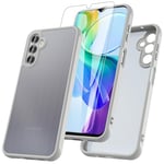 RC1WD Coque Samsung A14 4G/5G, Coque Galaxy A14 avec Verre Trempé Protection D'écran, 360 Antichoc Résistante intégrale Complète Protection Translucide Etui Housse pour Samsung Galaxy A14-Gris