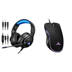 LYCANDER Casque de Jeu avec Microphone et Lumière LED, Entrée 3.5 mm (pour PC, Xbox One, Nintendo Switch et Plus) & Souris Optique Filaire USB avec dpi réglable jusqu'à 6400 7 Boutons LED cble 1,5 M