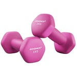 SONGMICS Dumbbells Set of 2 2 x 1kg Dumbbells Hexagon Neoprene Coating Strength Training Workout Fitness Training Home Pink SYL902P01