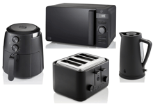 Swan Stealth Black Kettle 4 Slice Toaster Microwave & Air Fryer Kitchen Set