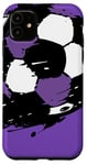 Coque pour iPhone 11 Maillot de match de football avec ballon de football violet et blanc