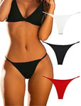 String Ficelle pour Femme en Coton Sexy Tanga Culottes Lot de 3 (Noir, Rouge, Blanc, X-Small)