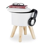 Relaxdays Tabouret rond avec rangement, Couvercle amovible, Pieds en bois moderne HxlxP: 36 x 31,5 x 31,5 cm, blanc