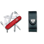 Victorinox Hiker Swiss Army Pocket Knife, Medium, Multi Tool, 7 tools-13 Functions, Blade, Wood Saw, Red & Leather Pouch for Swiss Army Pocket Knives, 3cm x 10cm, Black